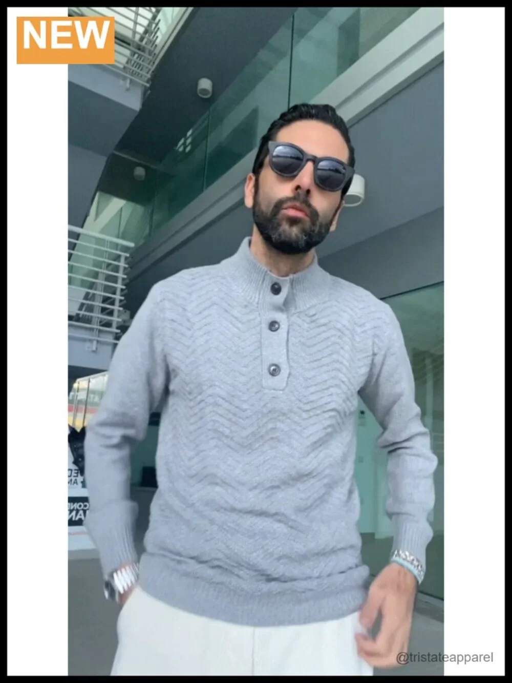 Men Cable Knit Henley Mock Neck Sweater Pullover Quarter Button